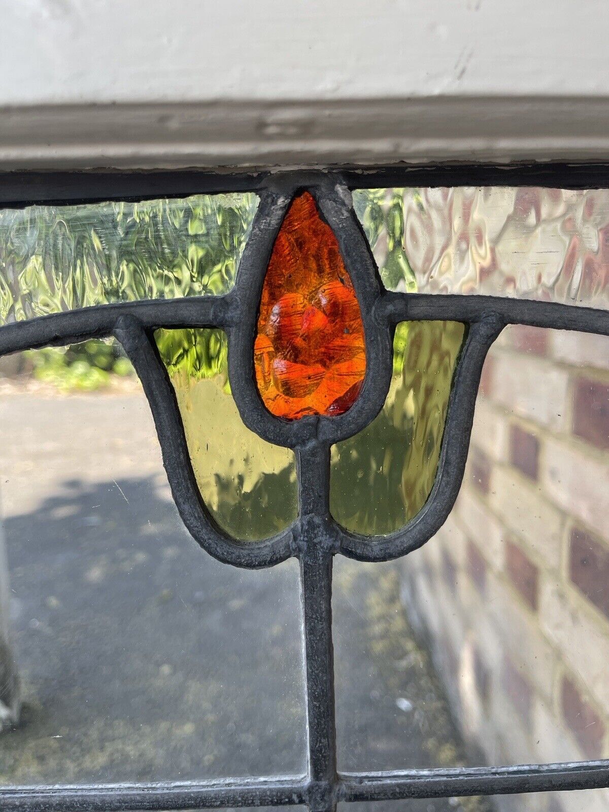 Reclaimed Leaded Light Stained Glass Art Nouveau Window Panel 835 x 530mm