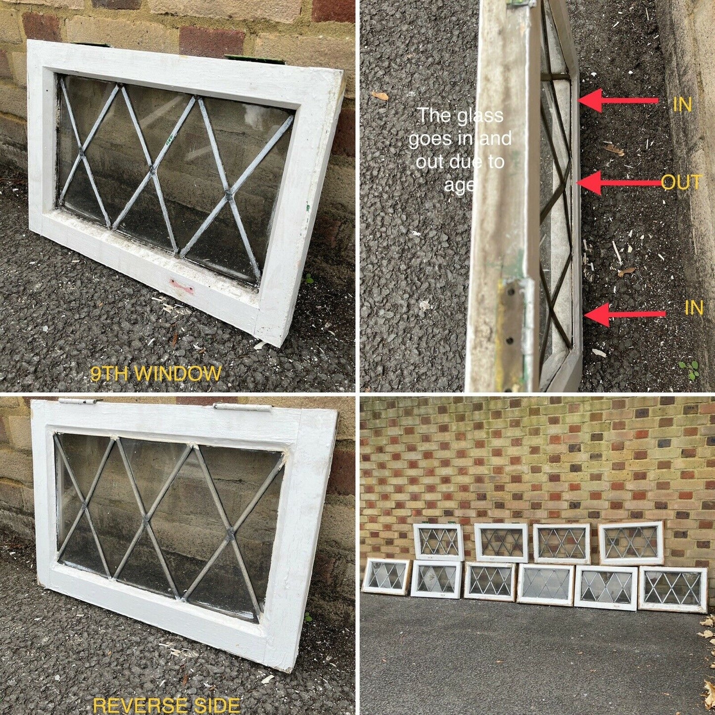 Job Lot Of 10 Reclaimed Leaded Light Diamond Panel Wooden Windows