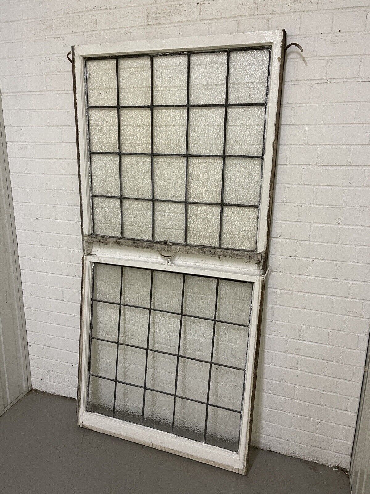 Pair Of Reclaimed Matching Leaded Light Panel Wooden Windows 952 x 917