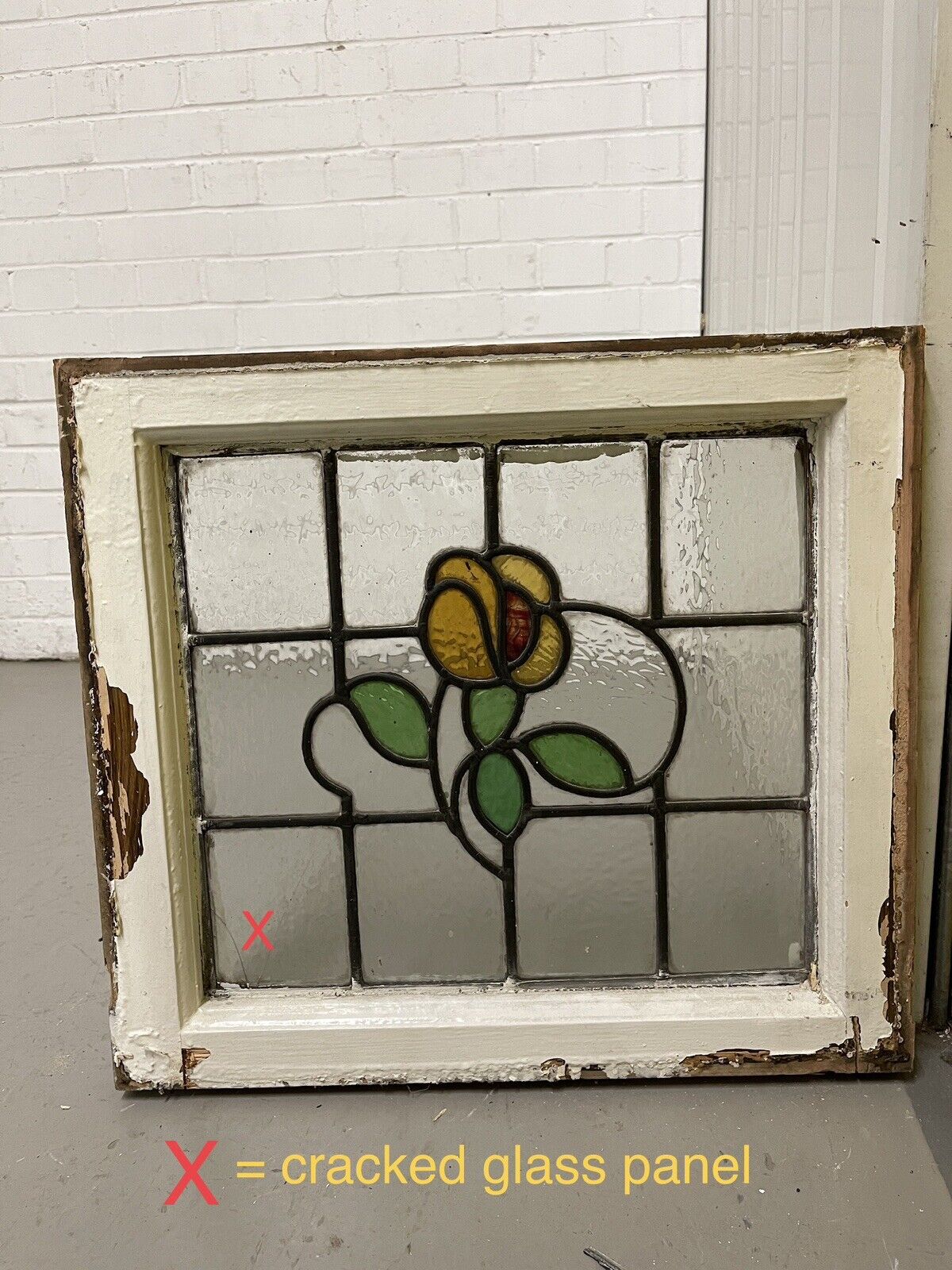 Reclaimed Floral Leaded Light Stained Glass Art Nouveau Window Panel 505 x 455mm