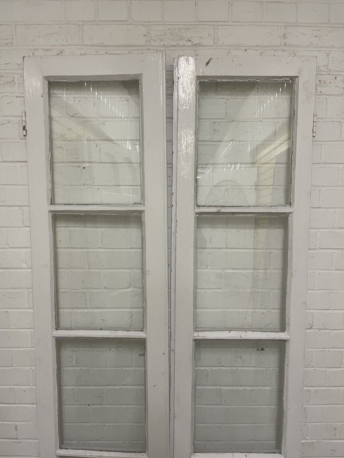 Reclaimed Old French Single Panel Glass Wooden Double Doors 2030 x 920mm