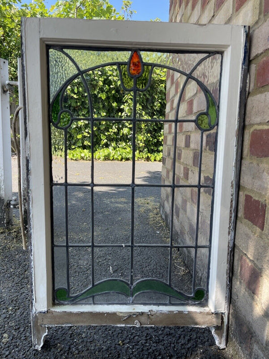 Reclaimed Leaded Light Stained Glass Art Nouveau Window Panel 835 x 530mm
