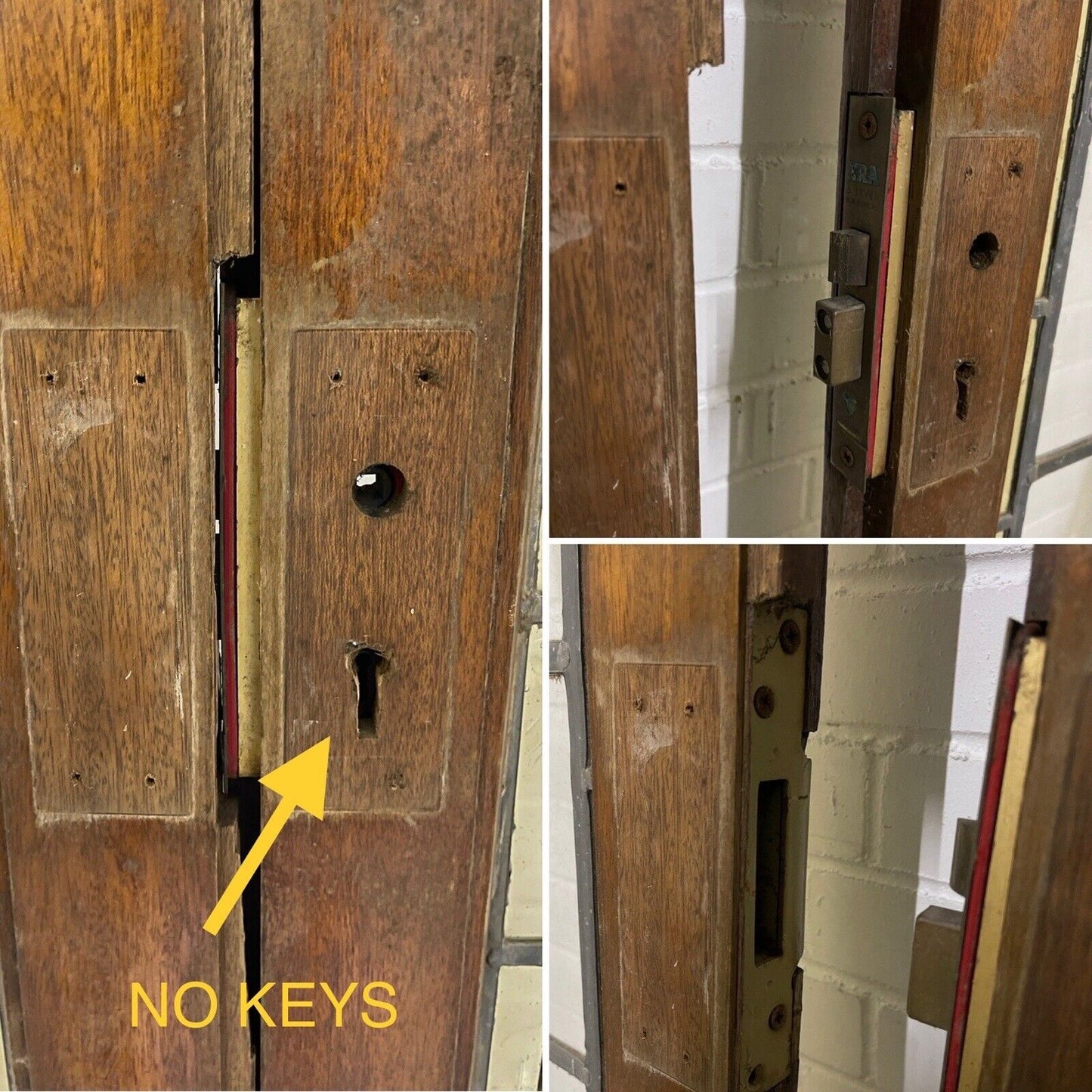 Reclaimed French Leaded Single Panel Glass Wooden Double Doors With Side Panels