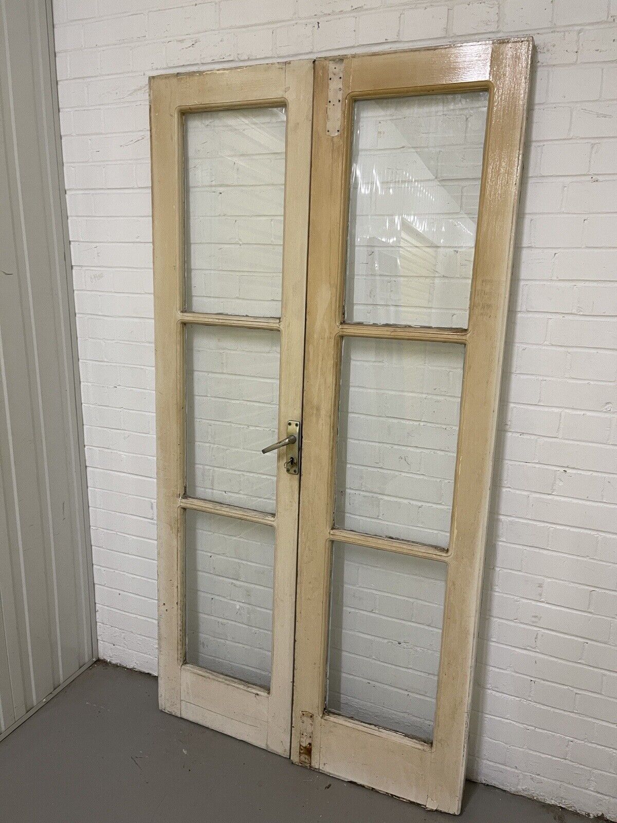Reclaimed Old French Single Panel Glass Wooden Double Doors 1970mm x 1110mm