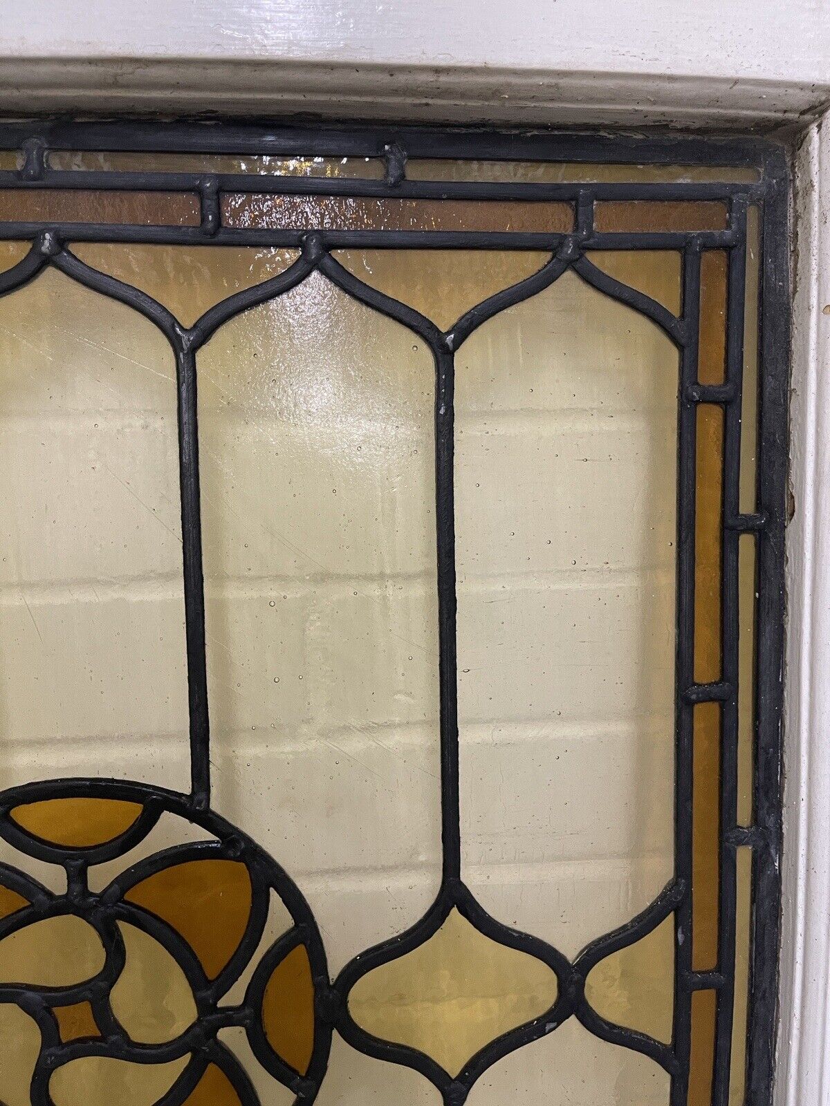 Reclaimed Leaded Light Stained Glass Art Nouveau Wooden Window Panel