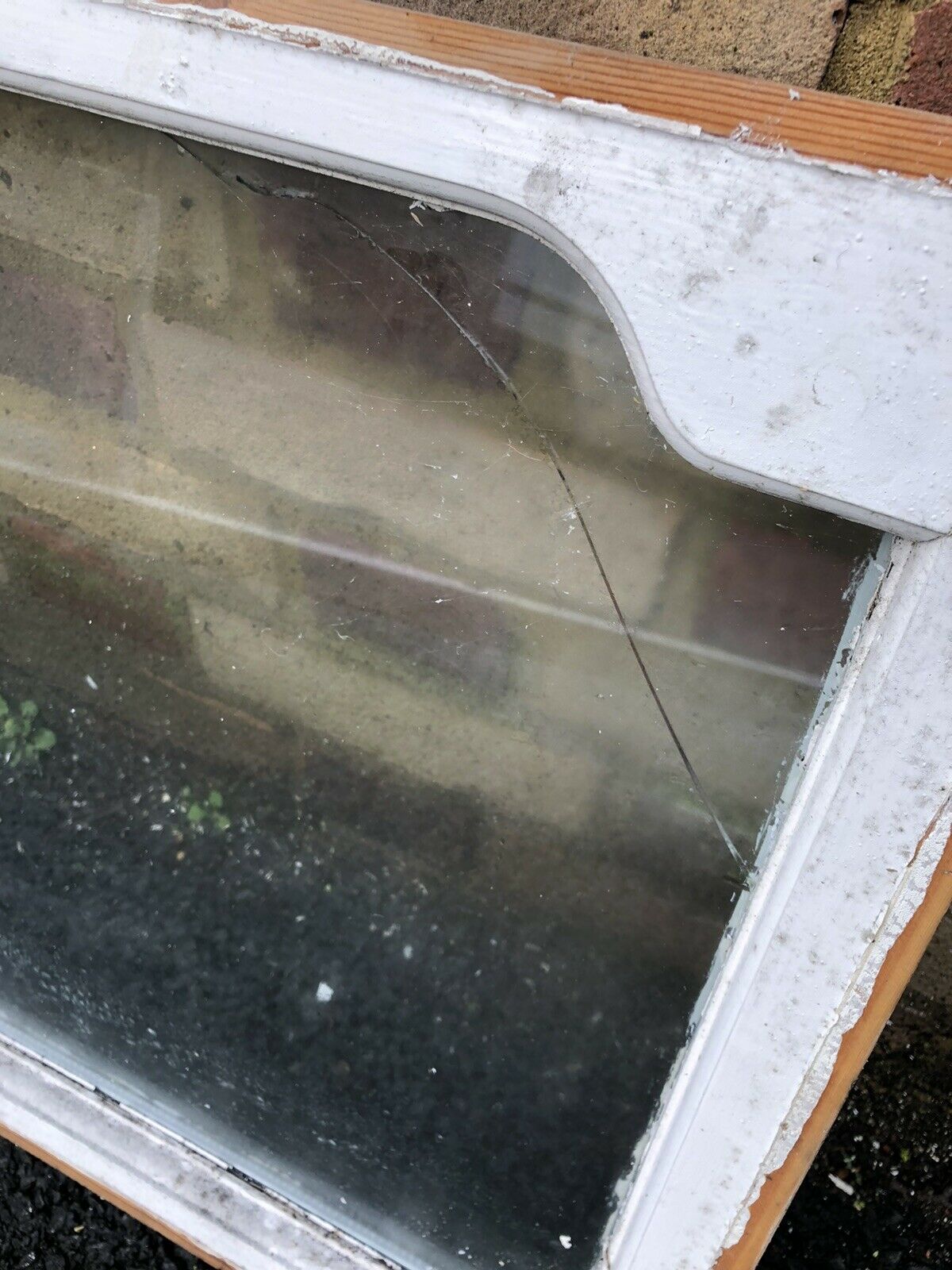 Reclaimed Old Arch Double Glazed Wooden Window CRACKED GLASS