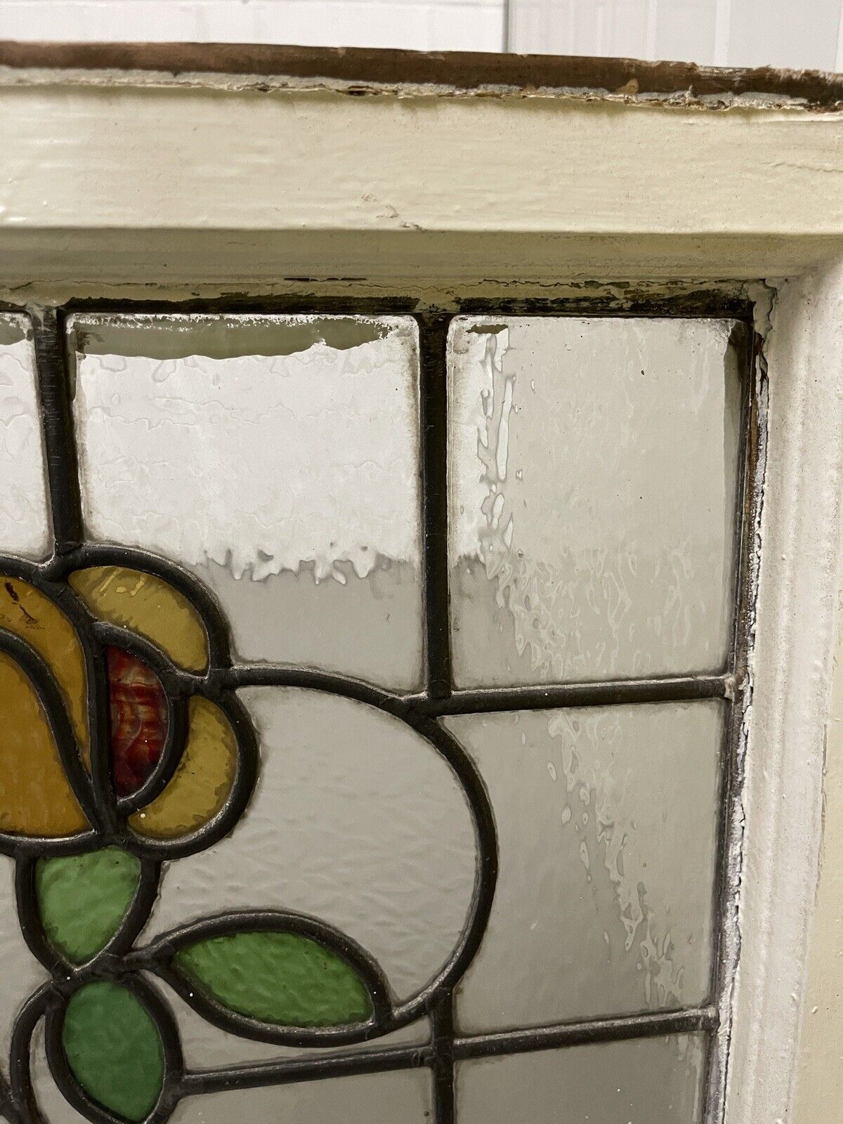 Reclaimed Floral Leaded Light Stained Glass Art Nouveau Window Panel 505 x 455mm