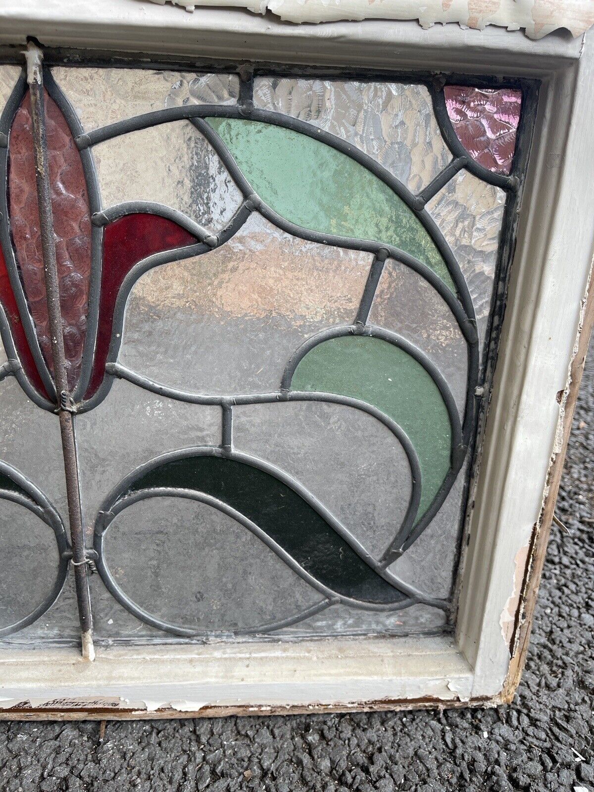 Reclaimed Leaded Light Stained Glass Art Nouveau Wooden Window Panel