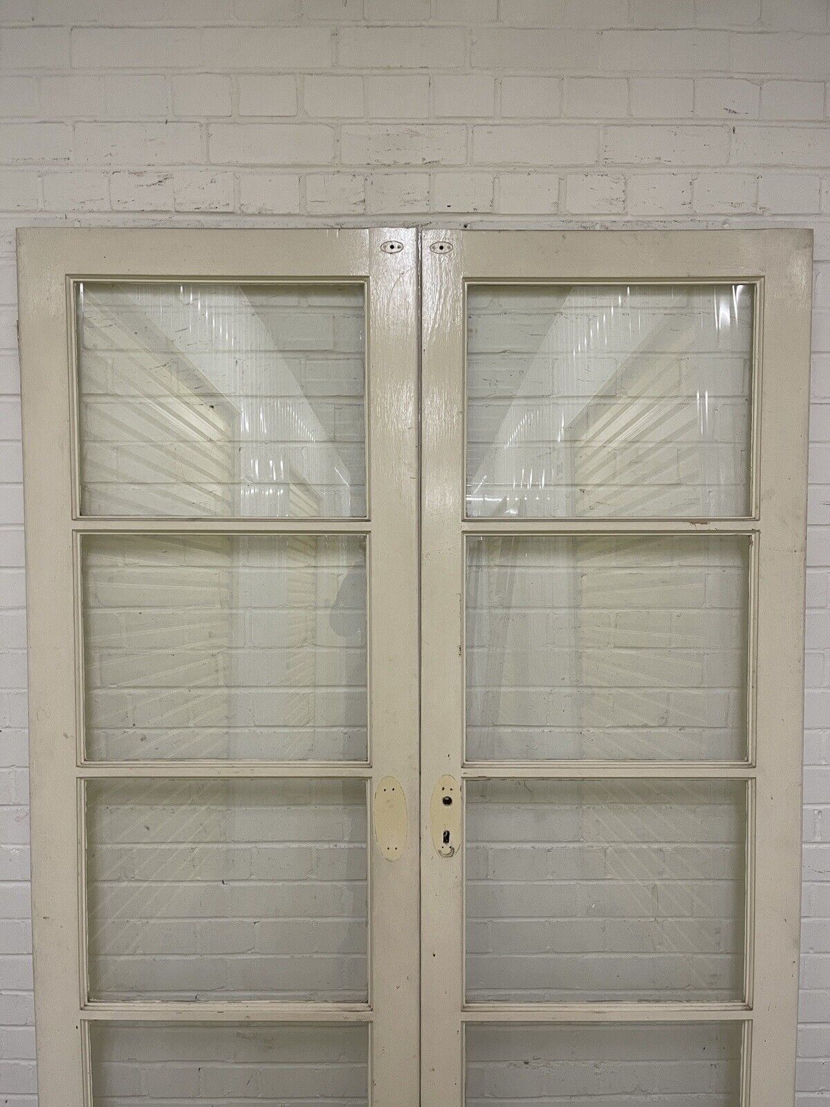 Reclaimed Old French Single Panel Glass Wooden Double Doors 1975 x 1357mm