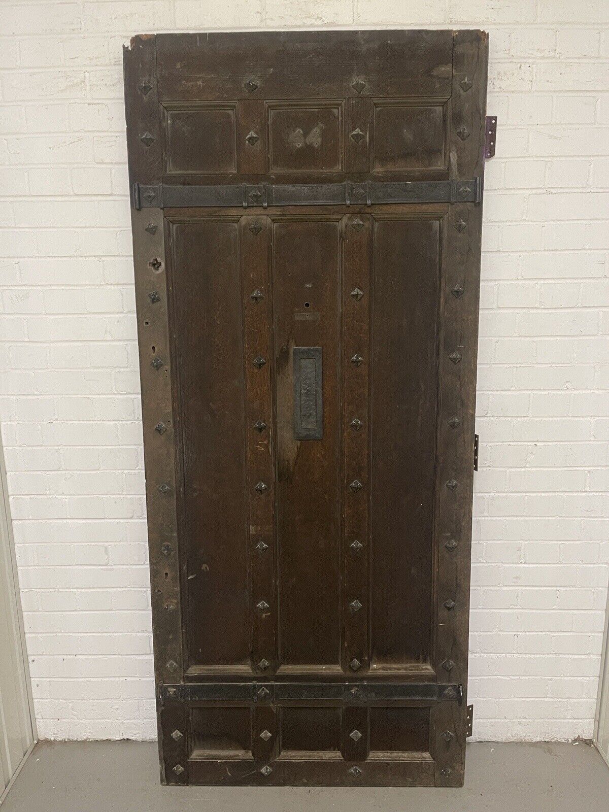 Reclaimed Old Oak Metal Studded Wooden Front Door 2060mm x 900mm