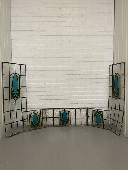 Reclaimed Art Nouveau Leaded Light Stained Glass Surround Panels