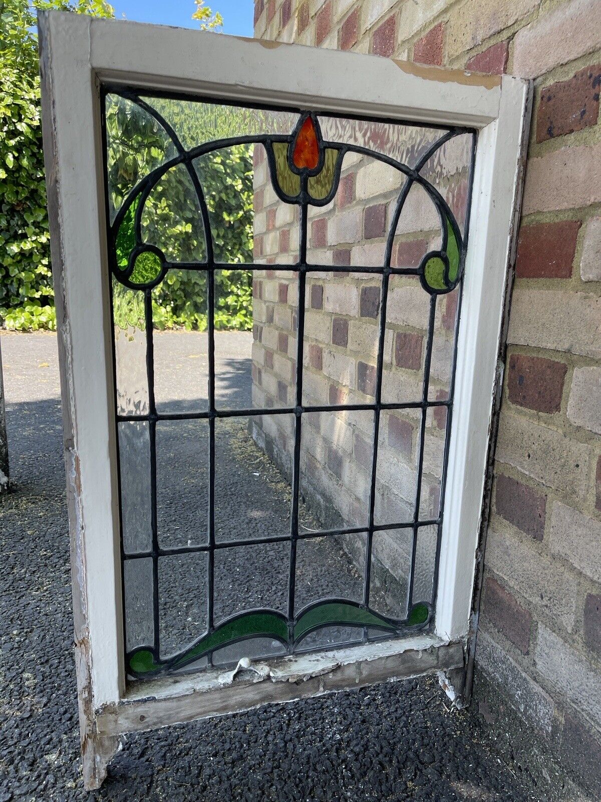 Reclaimed Leaded Light Stained Glass Art Nouveau Window Panel 835 x 530mm