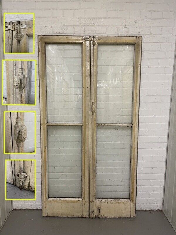 Reclaimed Old French Single Panel Glass Wooden Double Doors 1975 x 1068mm