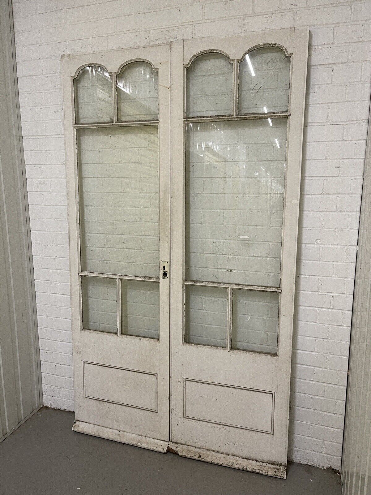 Reclaimed Edwardian French Single Panel Glass Wooden Double Doors 2070 x 1210mm