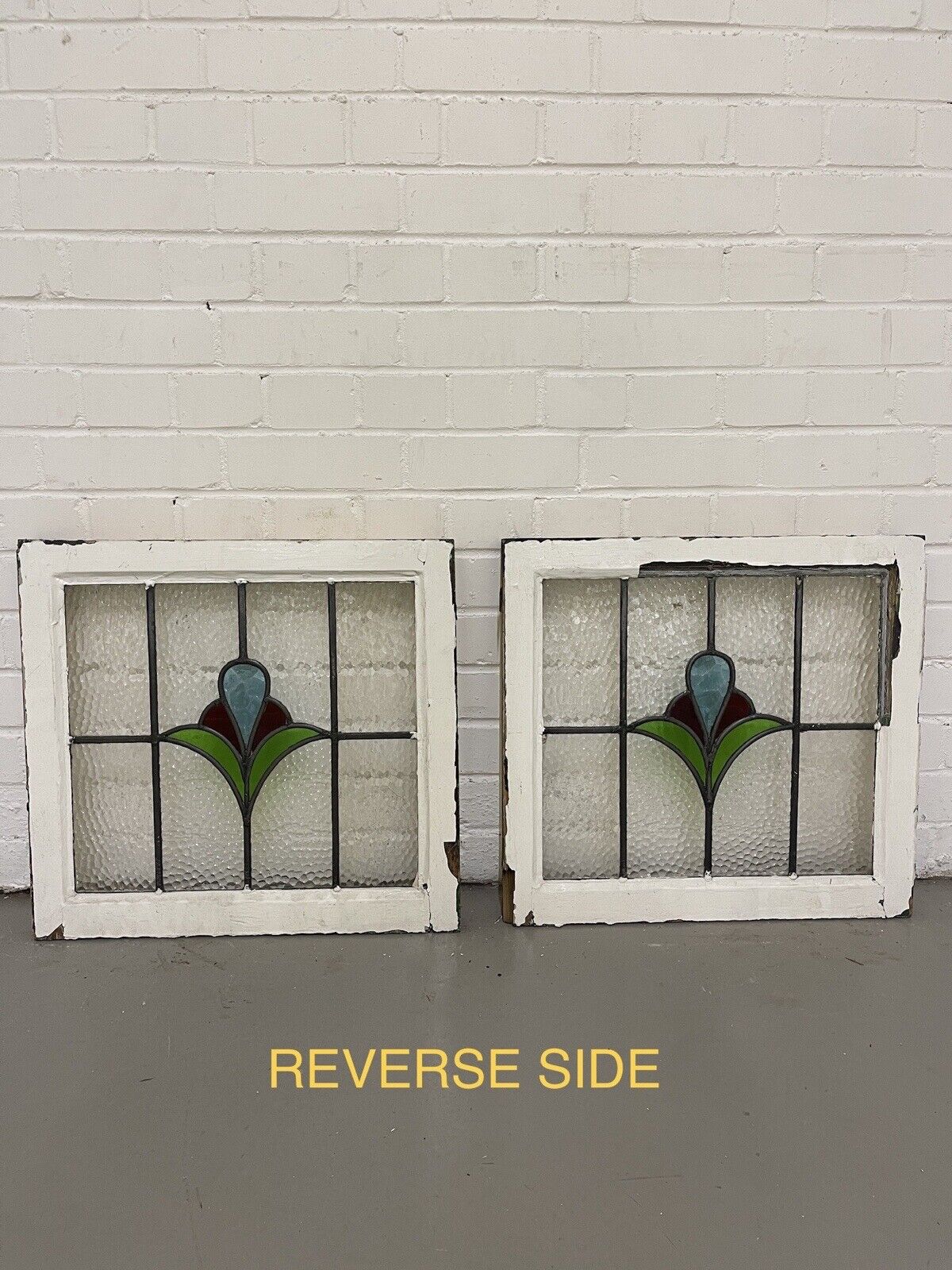 Reclaimed Leaded Light Stained Glass Art Nouveau Wooden Window Panel