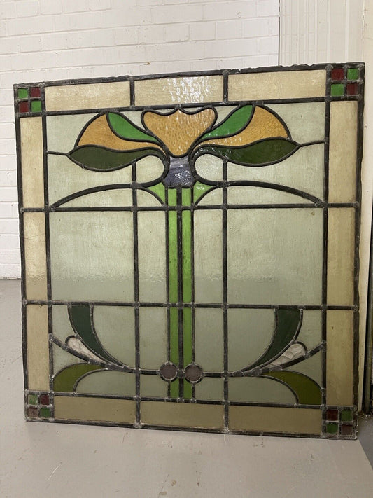 Reclaimed Leaded Light Stained Glass Art Nouveau Window Panel 680 x 660mm