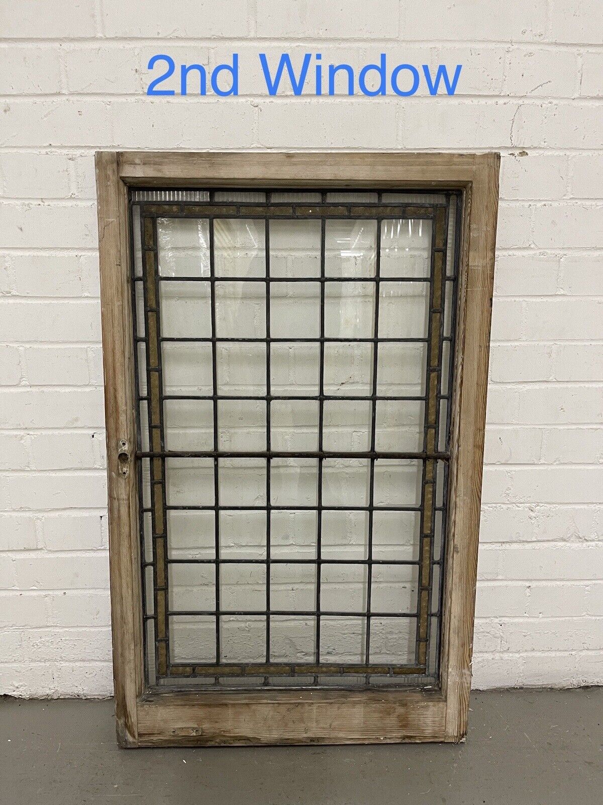 Pair Of Reclaimed Leaded Light Stained Glass Wooden Window Panels