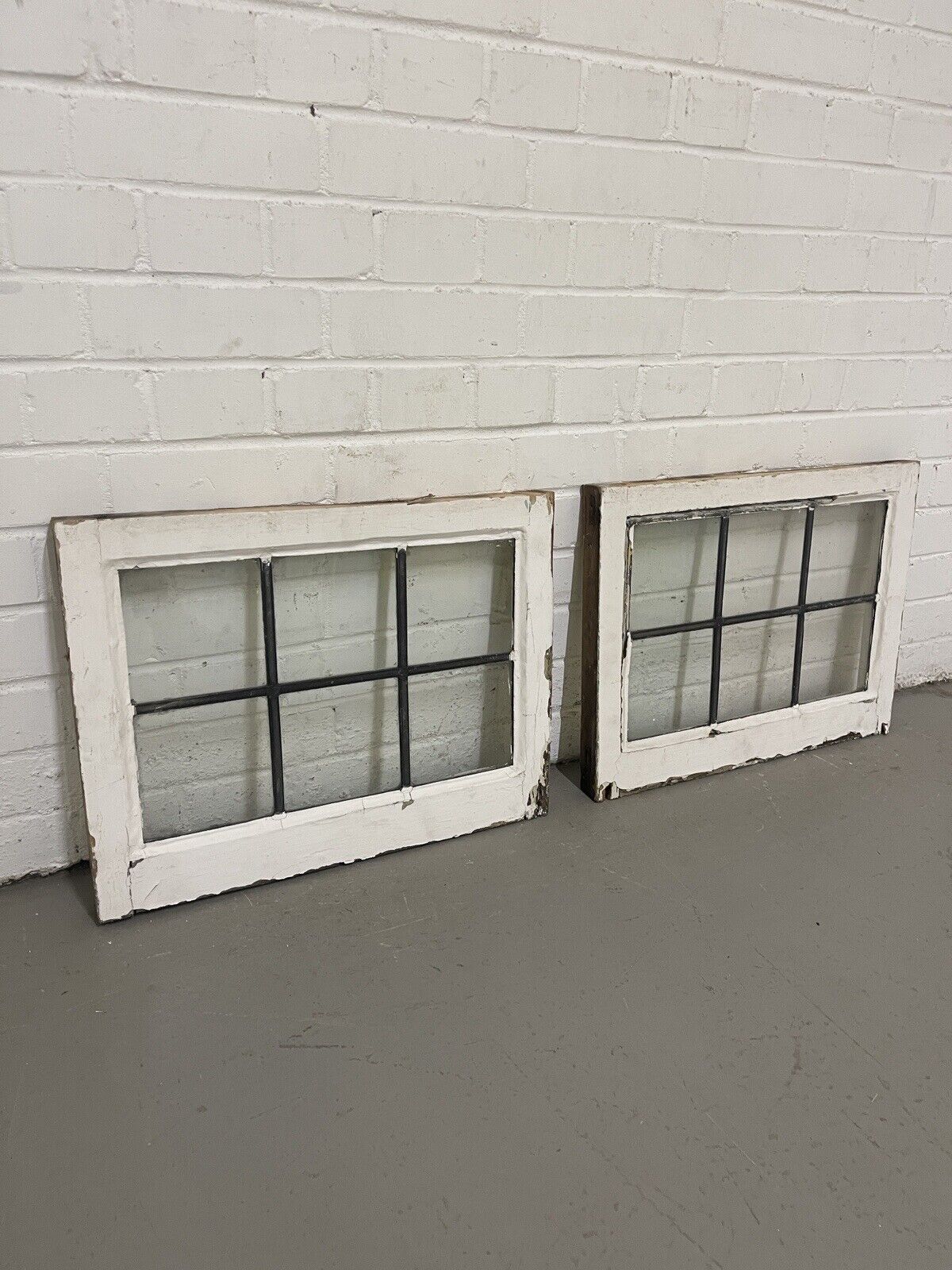 Pair Of Reclaimed Leaded Light Panel Wooden Windows 405 x 540mm 405 x 540mm