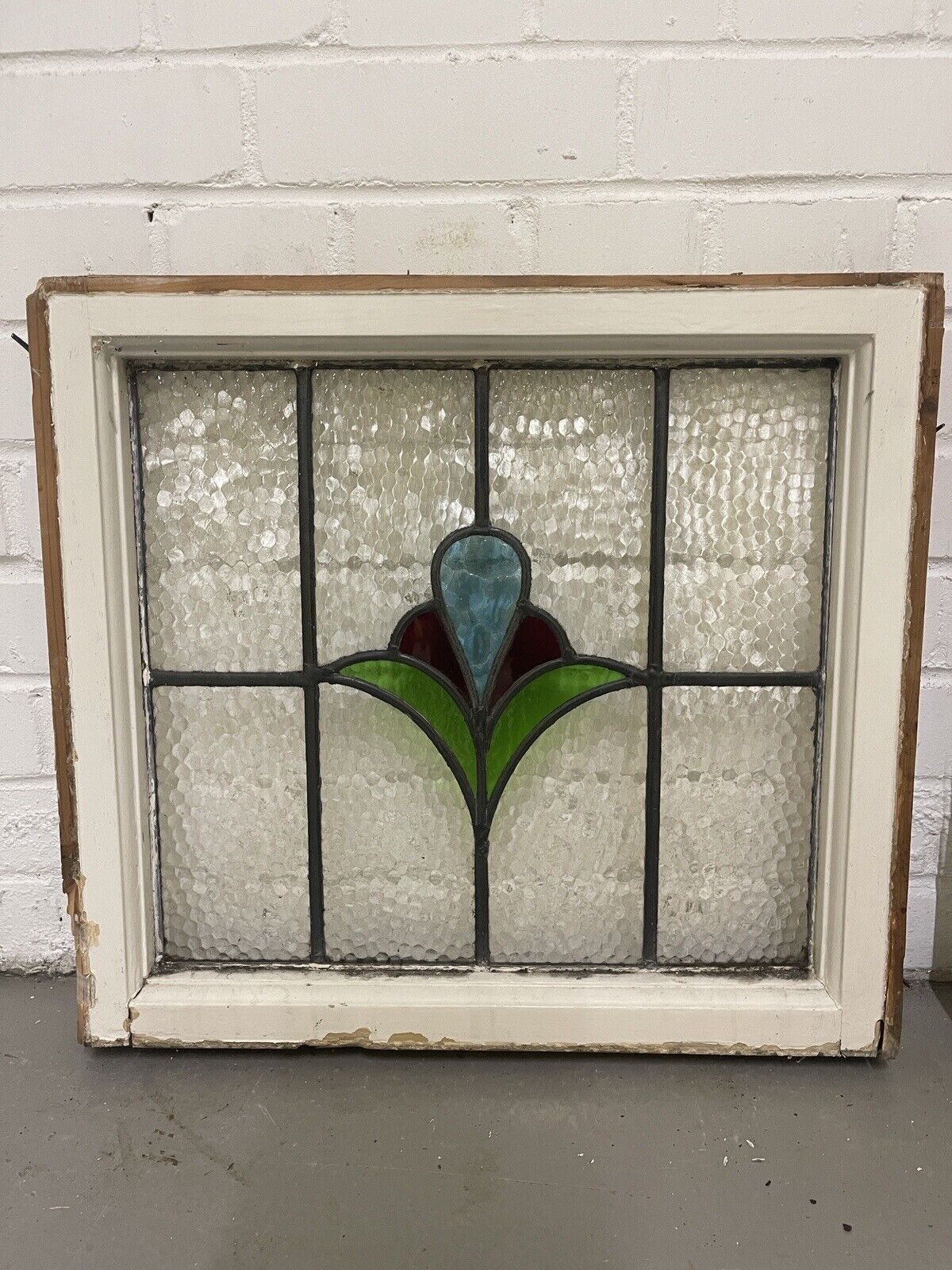 Reclaimed Leaded Light Stained Glass Art Nouveau Wooden Window Panel