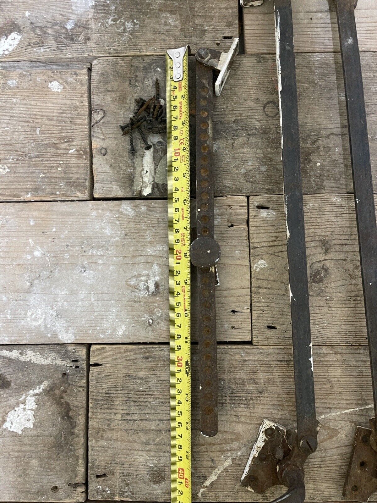 Large Pair Of Reclaimed Antique Old Cast Iron Window Handles and a Stay