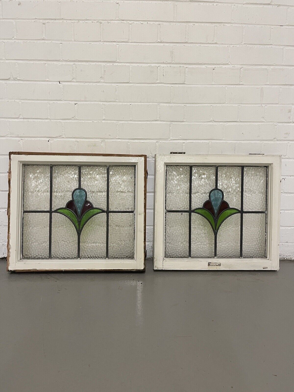 Reclaimed Leaded Light Stained Glass Art Nouveau Wooden Window Panel