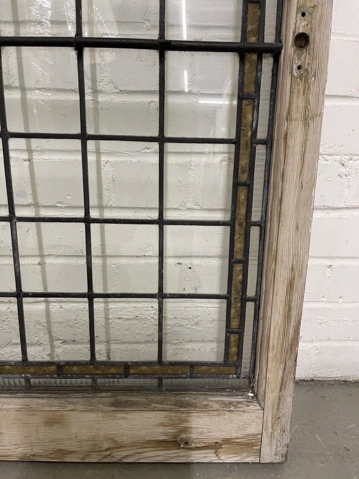 Pair Of Reclaimed Leaded Light Stained Glass Wooden Window Panels