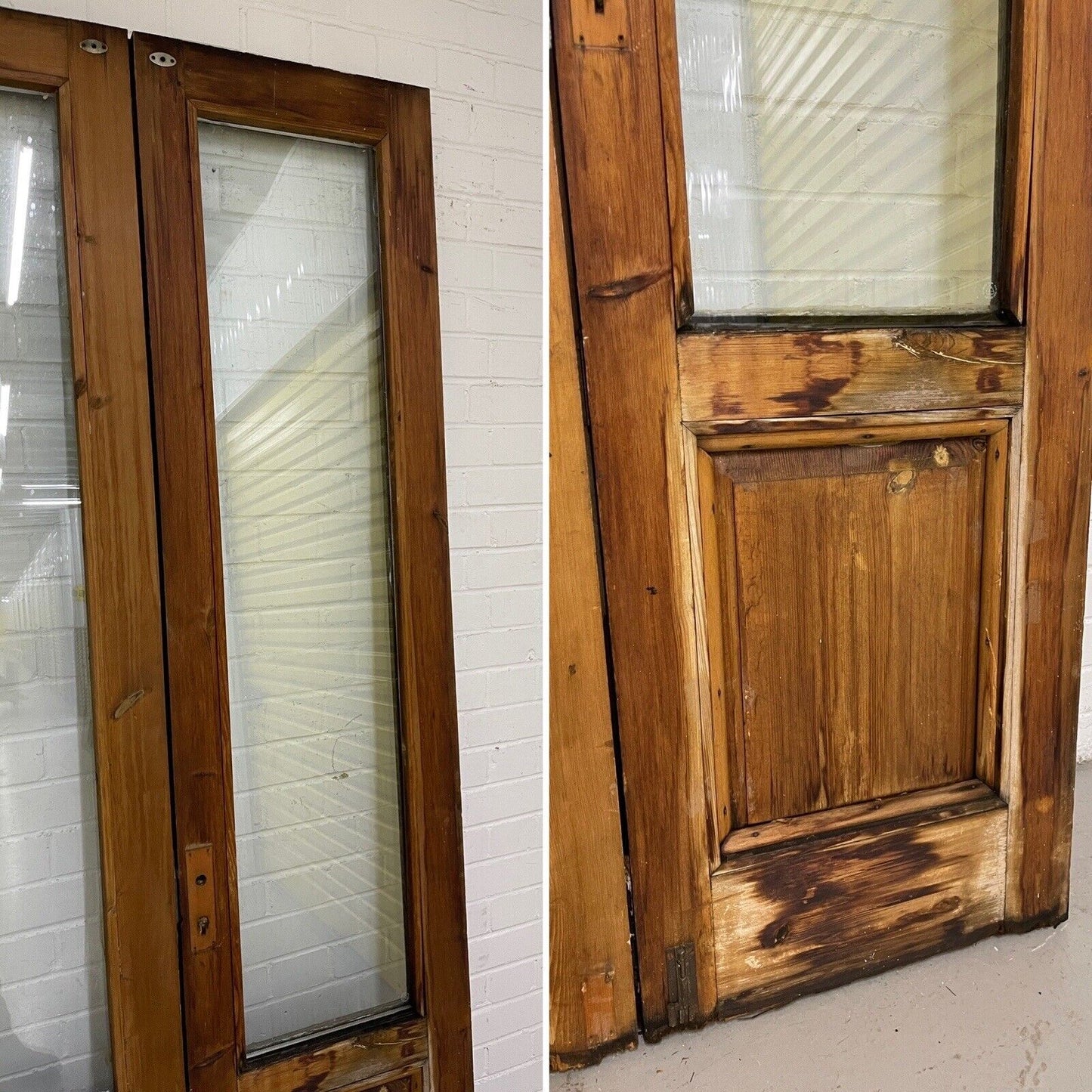 Reclaimed Old French Double Glazed Glass Wooden Double Doors 2145 x 960mm