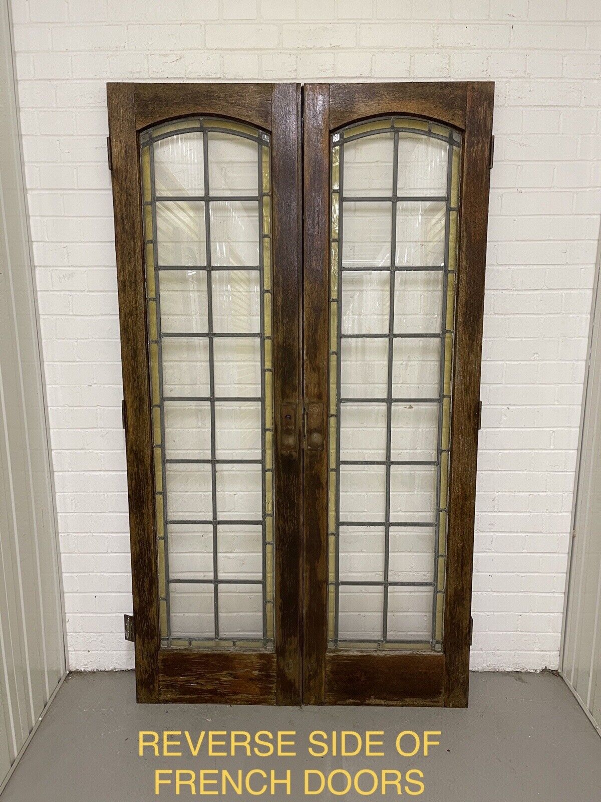 Reclaimed French Leaded Single Panel Glass Wooden Double Doors With Side Panels