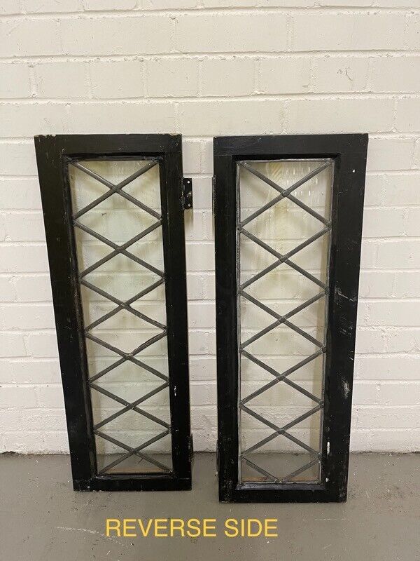 Job Lot Of 11 Reclaimed Leaded Light Diamond Panel Wooden Windows