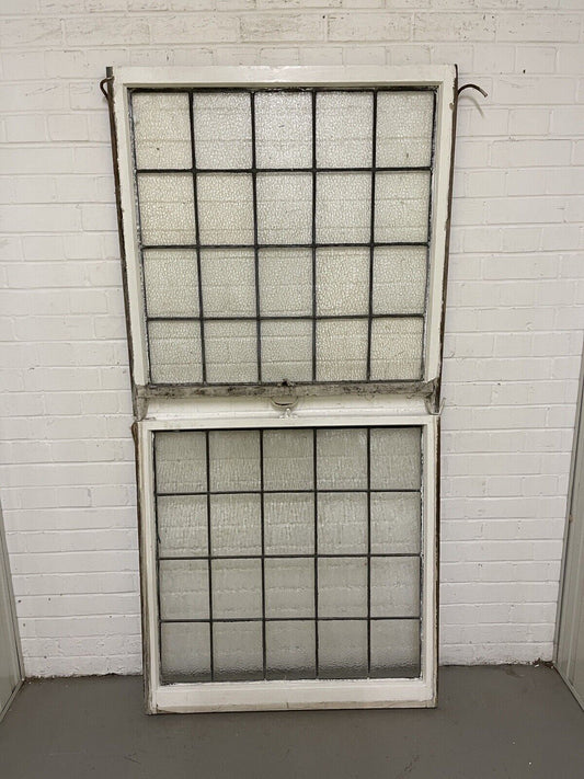 Pair Of Reclaimed Matching Leaded Light Panel Wooden Windows 952 x 917