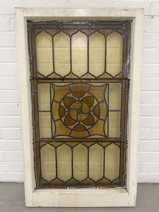 Reclaimed Leaded Light Stained Glass Art Nouveau Wooden Window Panel
