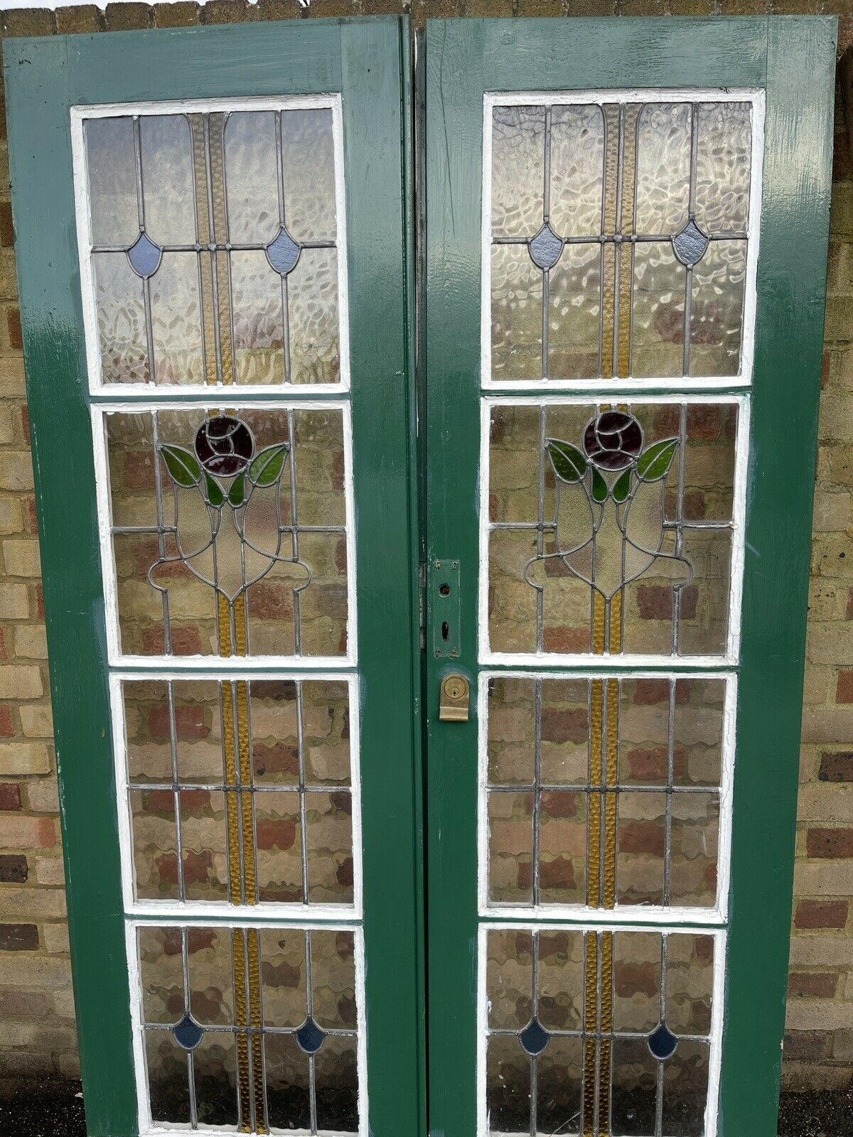 Reclaimed Art Nouveau Stained Glass French Wooden Double Doors 1980 x 1175mm