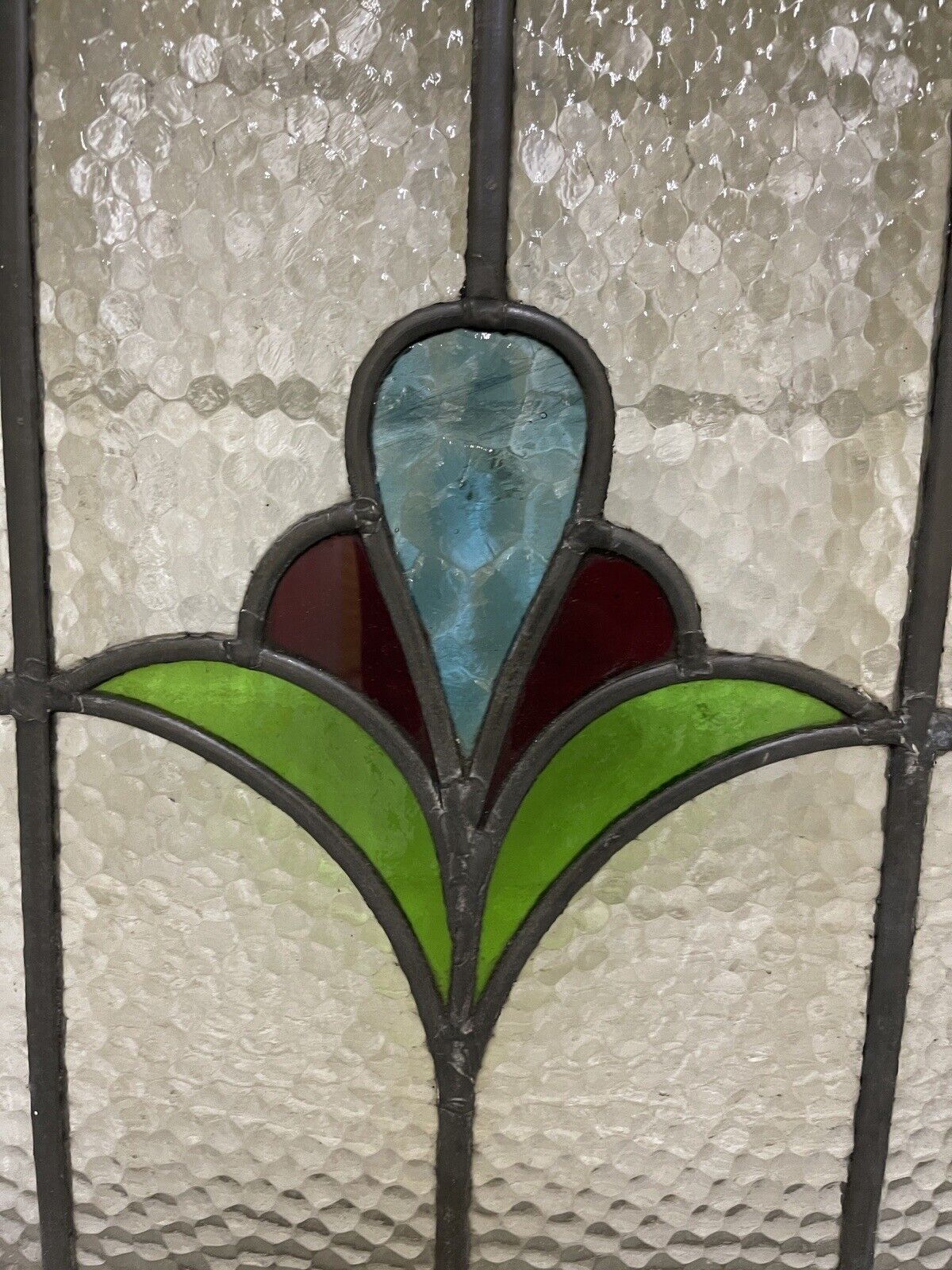 Reclaimed Leaded Light Stained Glass Art Nouveau Wooden Window Panel