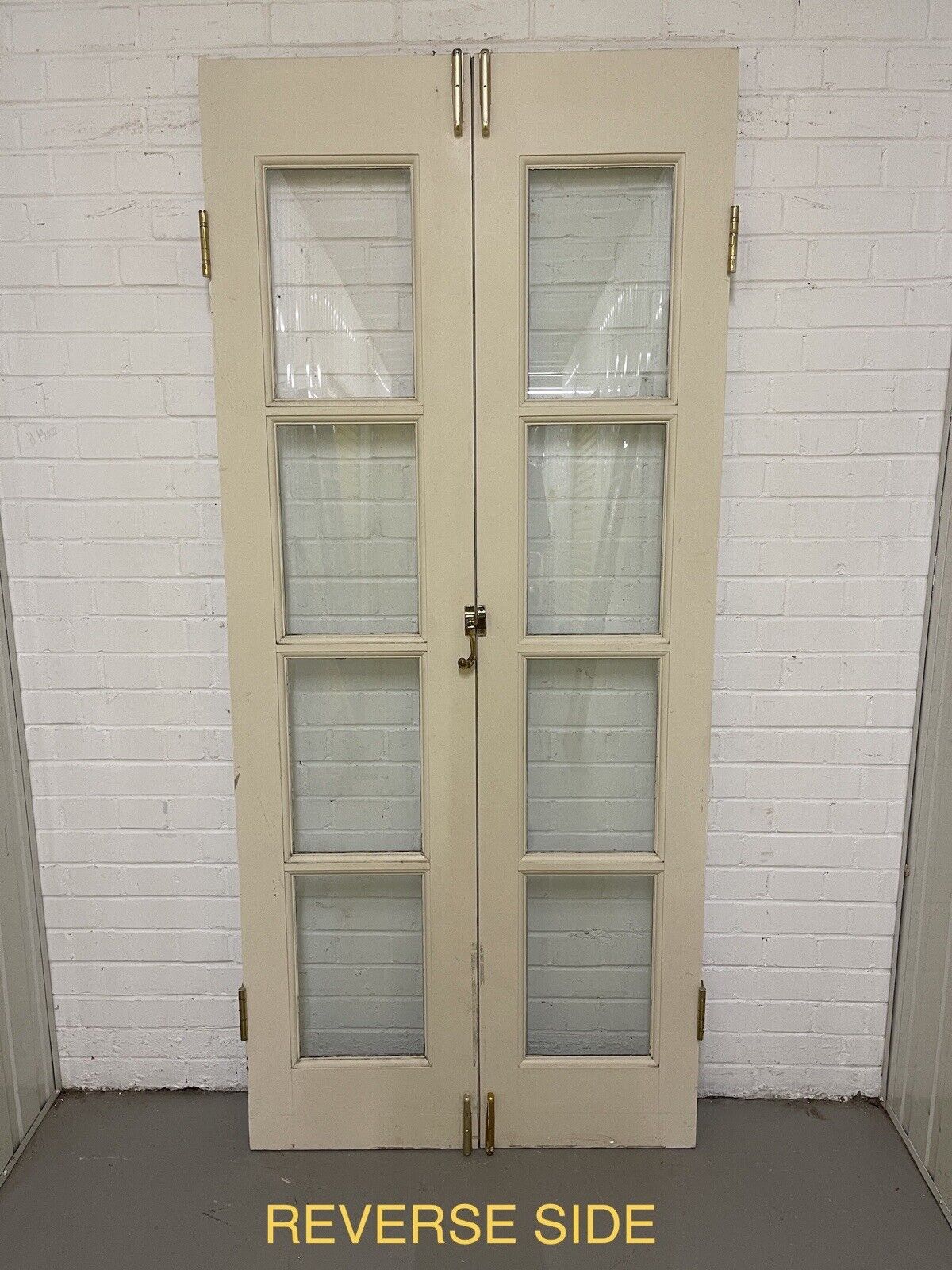 Reclaimed Old French Single Panel Glass Wooden Double Doors 2050 or 2055 x 913mm