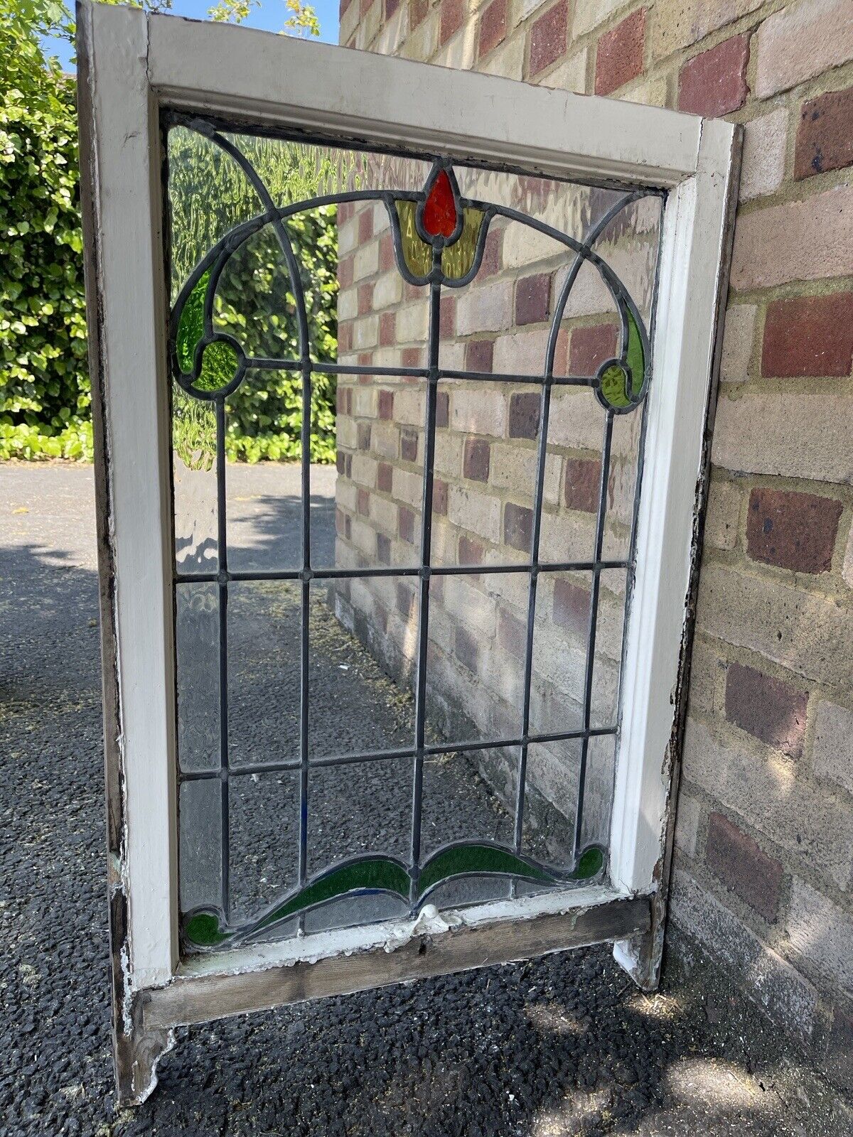Reclaimed Leaded Light Stained Glass Art Nouveau Window Panel 835 x 530mm