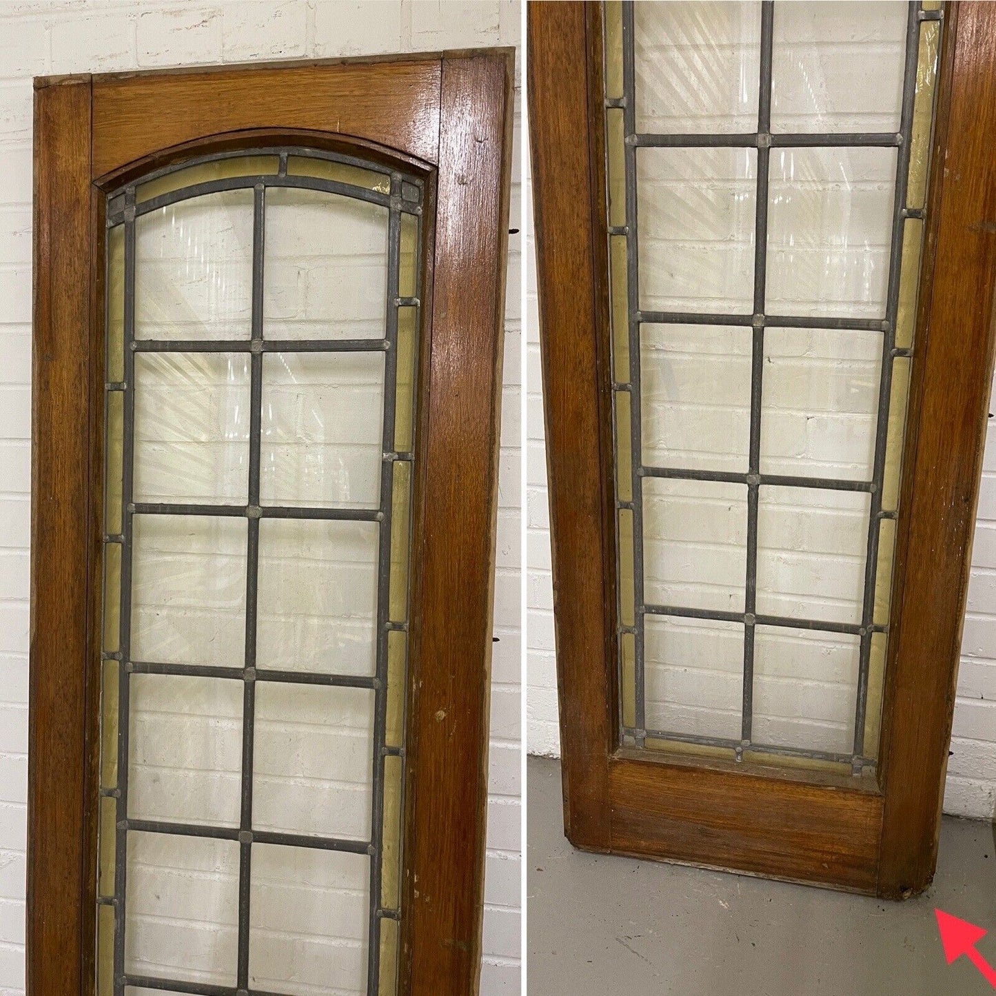 Reclaimed French Leaded Single Panel Glass Wooden Double Doors With Side Panels