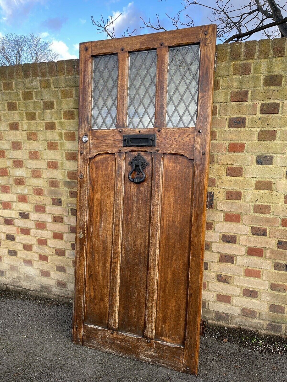 Reclaimed Arts Craft Oak Wooden Front Door Leaded Doubled Glazed 2127 x 910mm