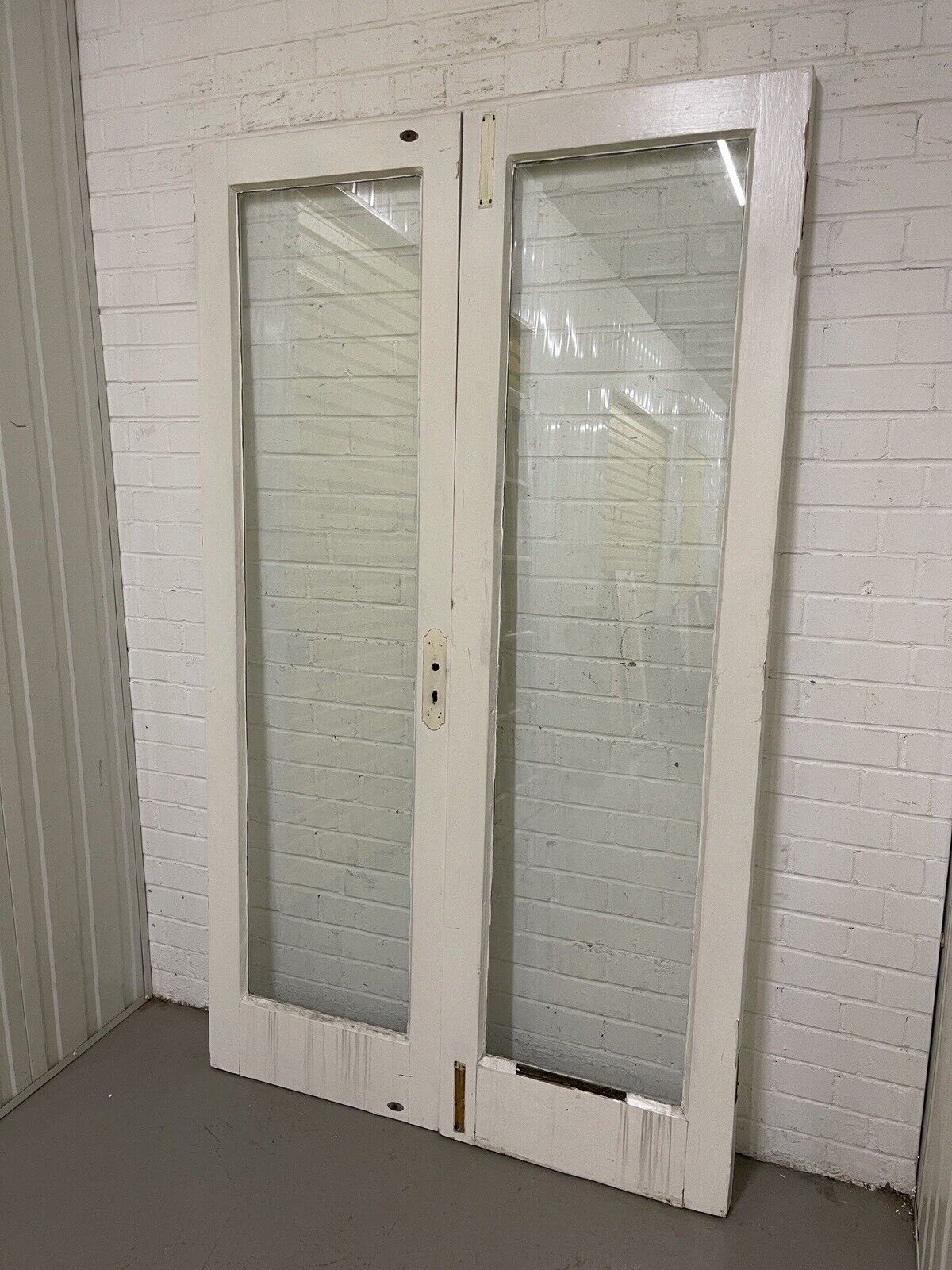 Reclaimed Georgian French Single Panel Glass Wooden Double Doors 1980 x 1170mm