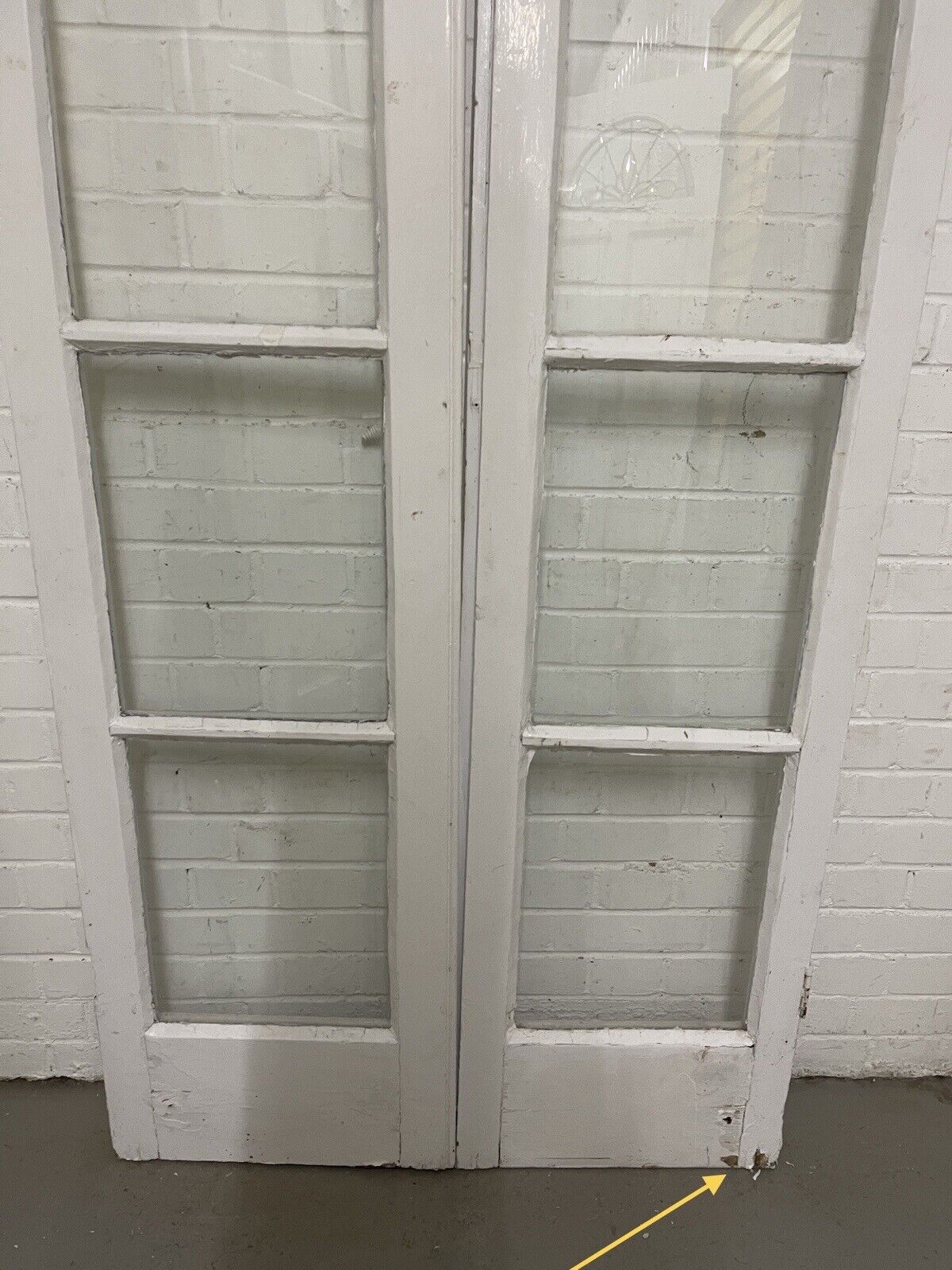 Reclaimed Old French Single Panel Glass Wooden Double Doors 2030 x 920mm