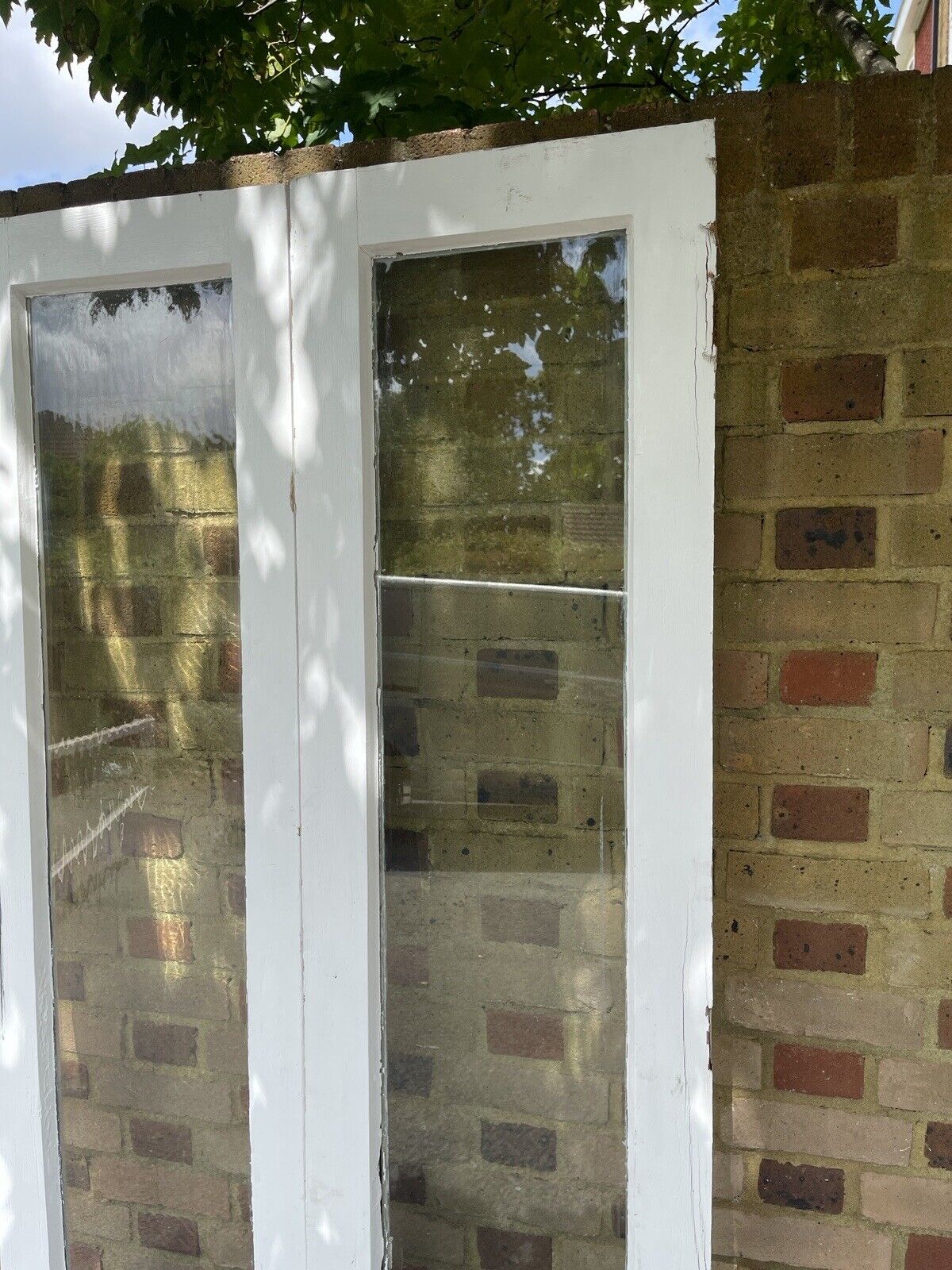 Reclaimed Old French Single Panel Glass Wooden Double Doors 1970 x 910mm