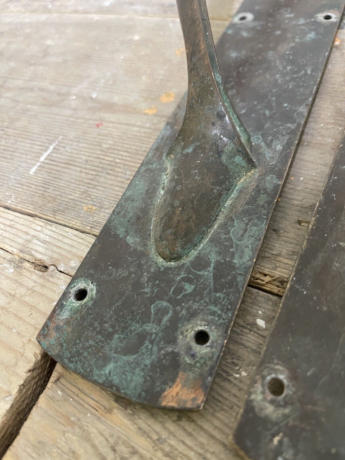 Pair Of Large Reclaimed Antique Phosphur Bronze Brass Door Handles 370mm