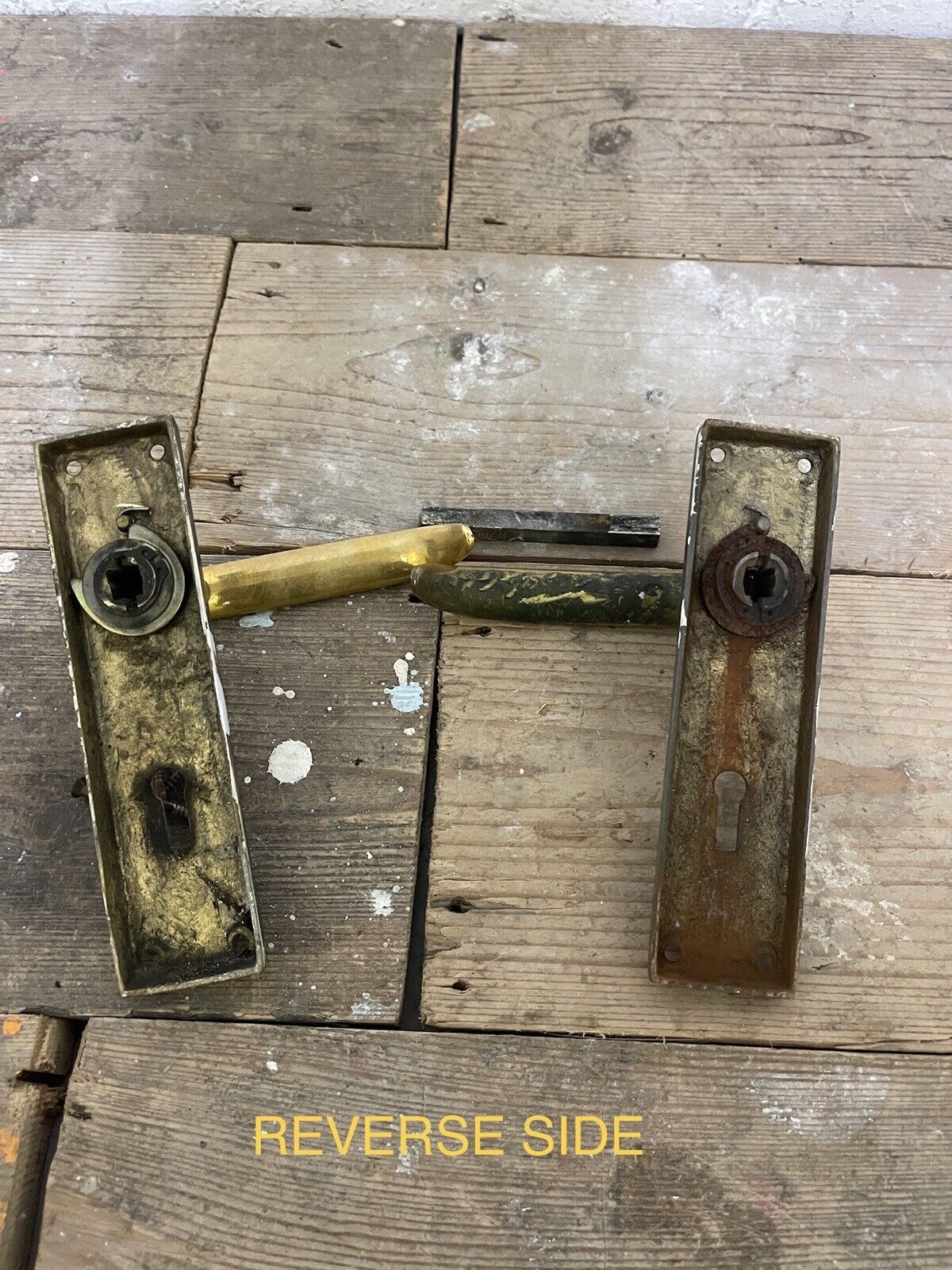 Pair Of Reclaimed Antique Old Brass Door Handles