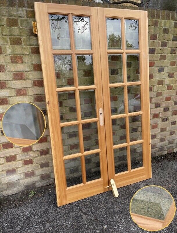 Internal French Bevelled Single Panel Glass Inter Locking Wooden Double Doors