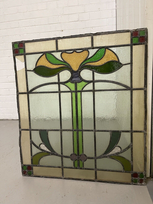 Reclaimed Leaded Light Stained Glass Art Nouveau Window Panel 680 x 615mm