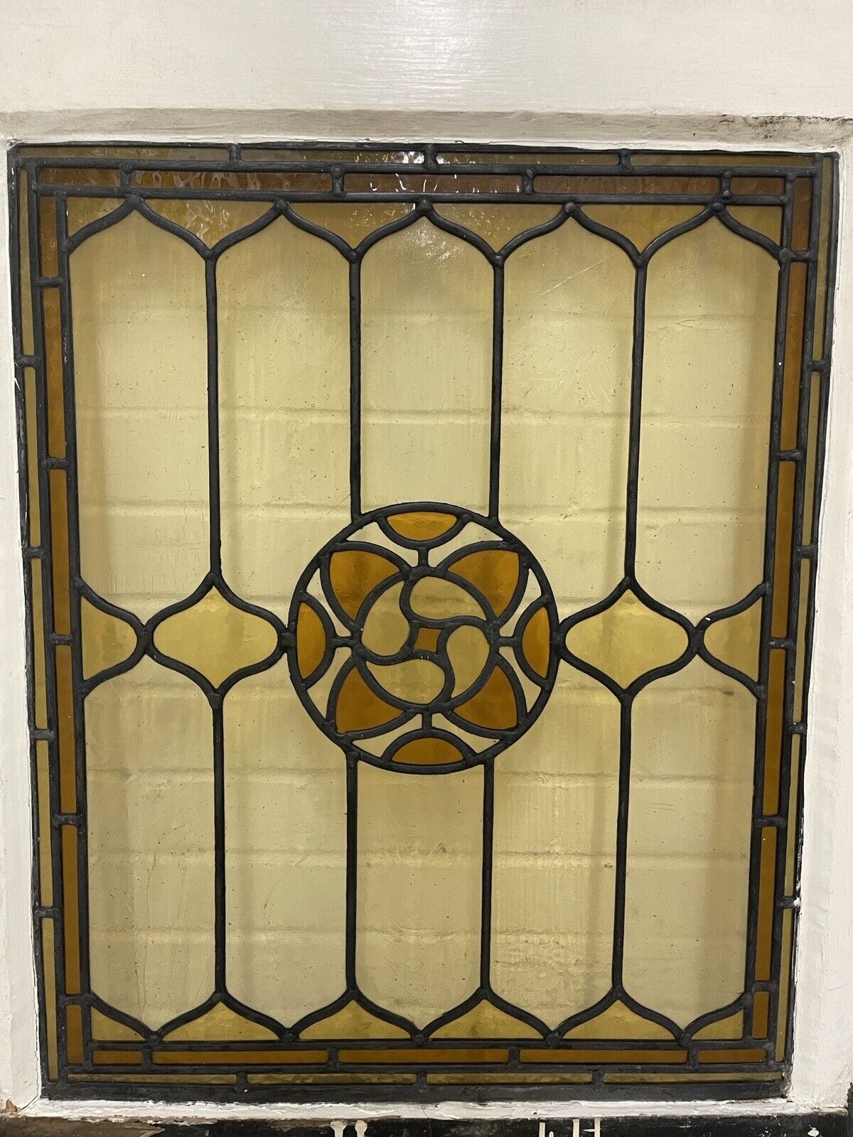 Reclaimed Leaded Light Stained Glass Art Nouveau Wooden Window Panel