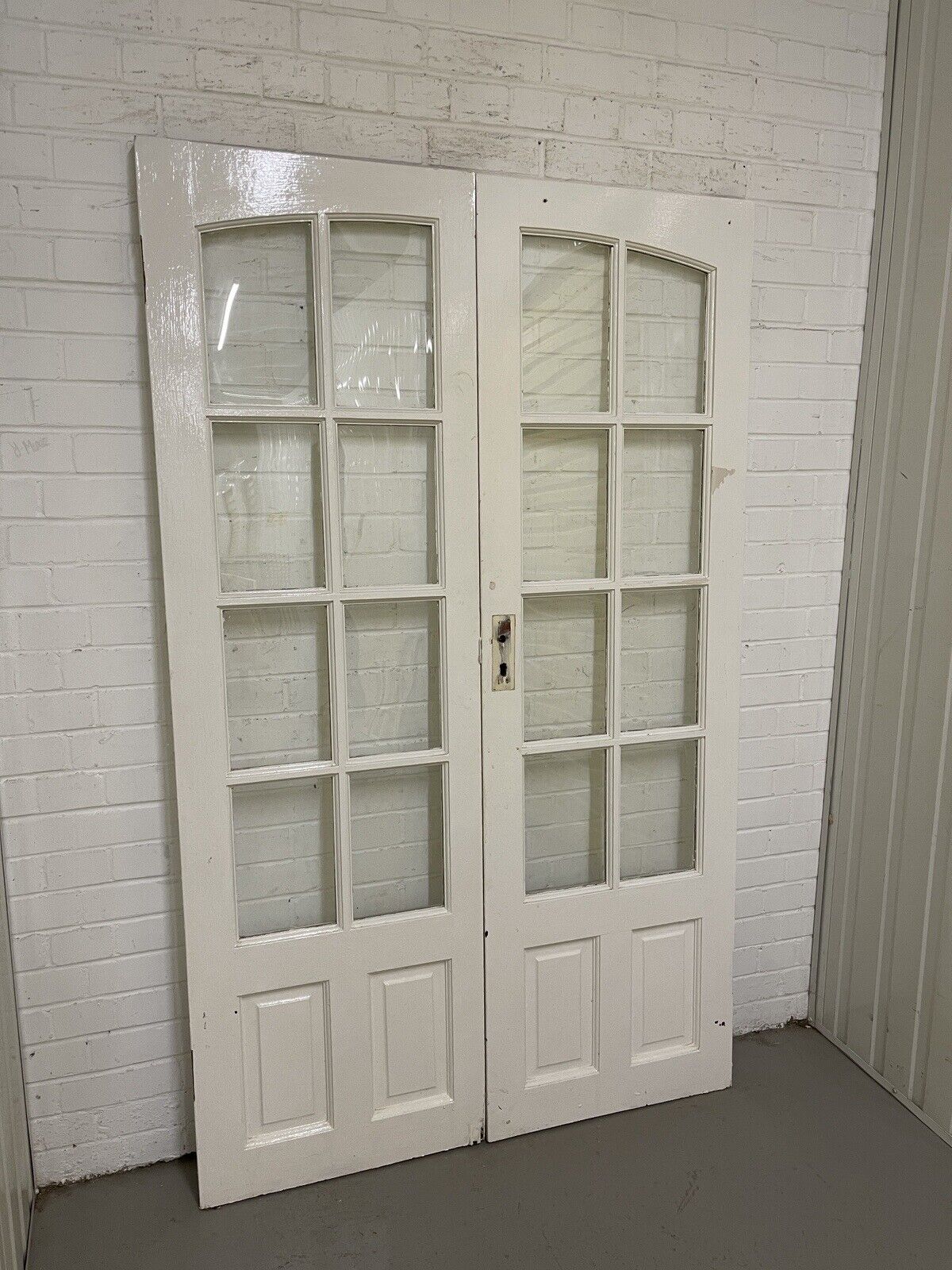 Reclaimed Old Georgian French Single Panel Glass Wooden Double Doors 1915 x 1170