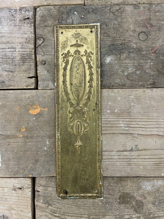 Reclaimed Brass Art Nouveau Embossed Finger Plate Push Door Handle No. RD533873
