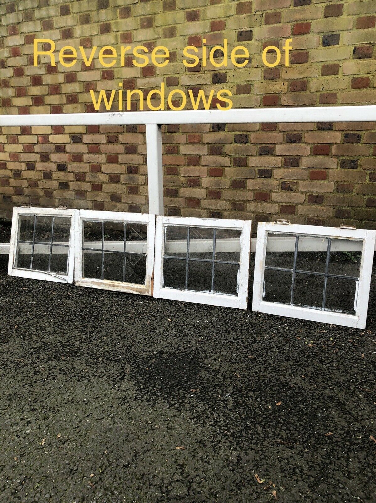 Job Lot Of Four Small Reclaimed Leaded Light Panel Wooden Windows