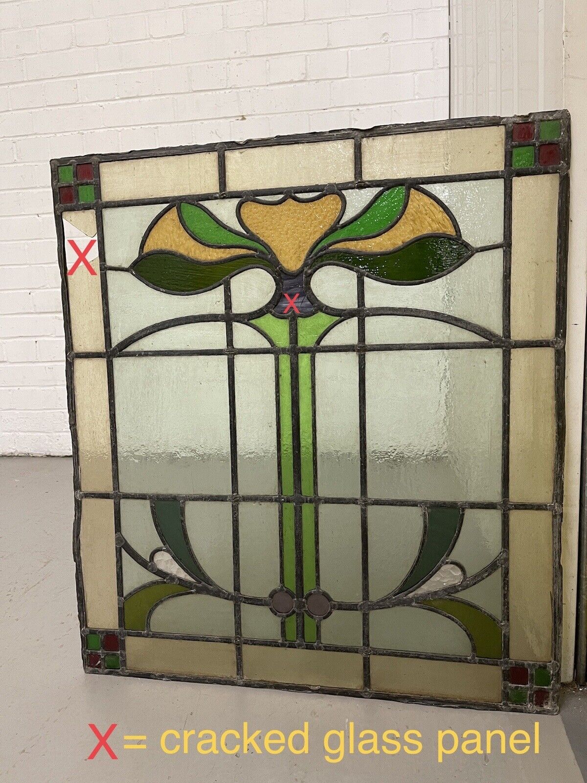 Reclaimed Leaded Light Stained Glass Art Nouveau Window Panel 680 x 615mm