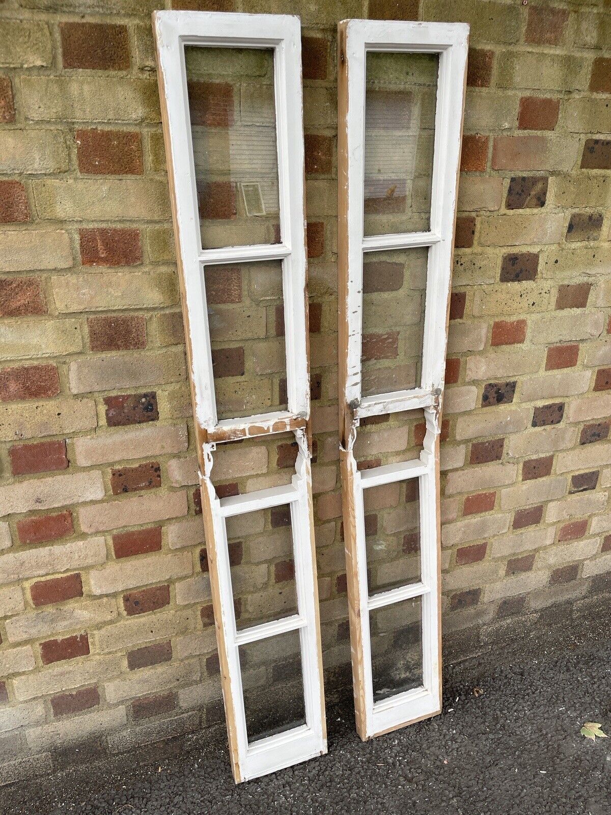 Two Pairs Of Reclaimed Old Victorian Panel Wooden Sash Windows Top and Bottom